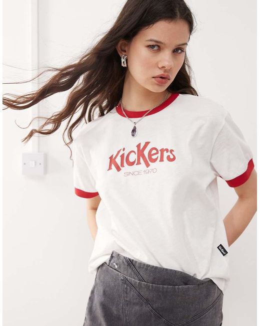 Kickers White Crop Ringer Tee With Red Logo