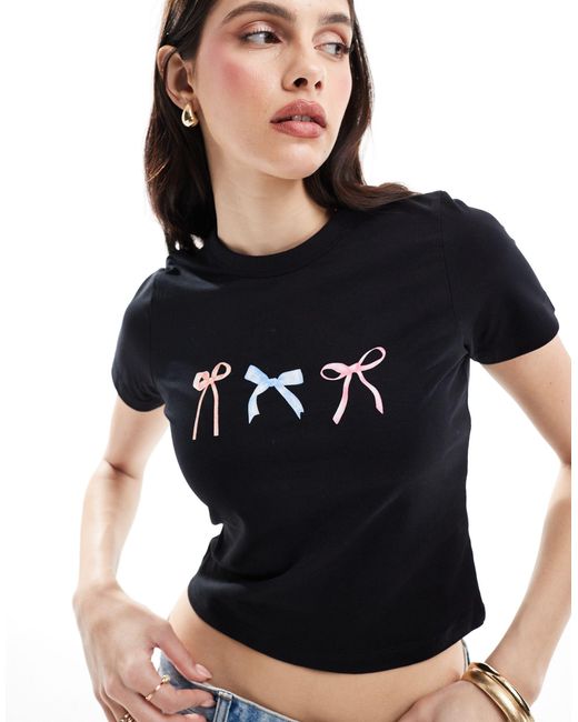 T-shirt court à imprimé nœud JJXX en coloris Black