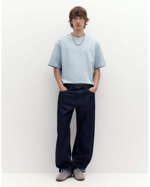 Pull&Bear Blue Boxy Oversized Interlock T-Shirt for men