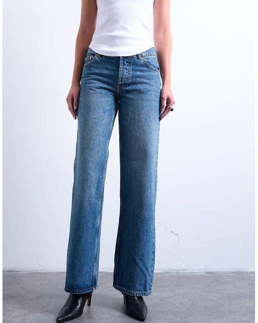 TOPSHOP Blue Ember Low Rise Straight Leg Jean