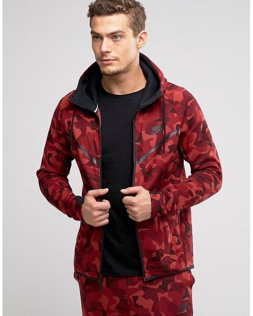 Nike Tech Fleece Camo Hoodie In Red 835866-674 - Red for Men | Lyst UK