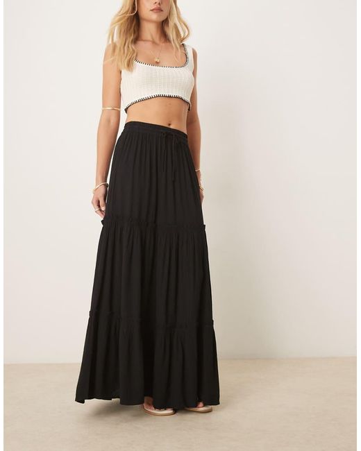 Vila Natural Tiered Boho Maxi Skirt