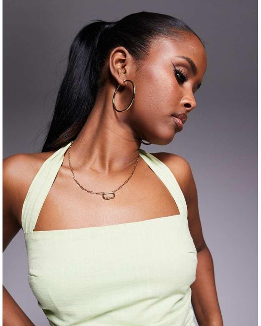 Kaiia Green Exclusive Linen Look Square Halterneck Drape Detail Asymmetric Top Co-ord
