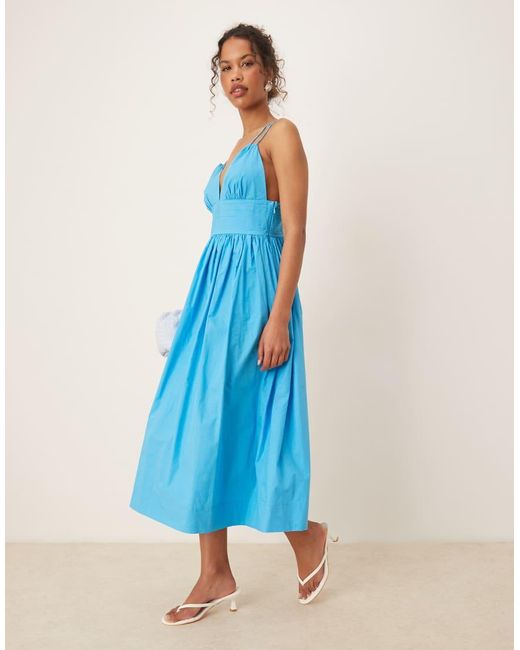 Nobody's Child Blue Dua Strappy Poplin Midaxi Dress