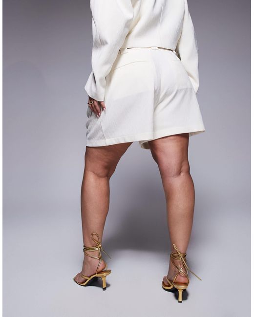 ASOS Blue Curve Tailored Textured Shorts With Belt Co-ord