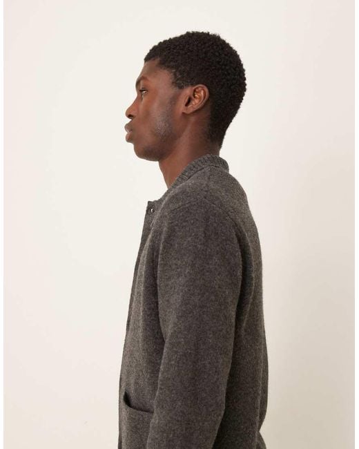 ASOS Gray Relaxed Knitted Wool Blend Cardigan With Front Pockets for men