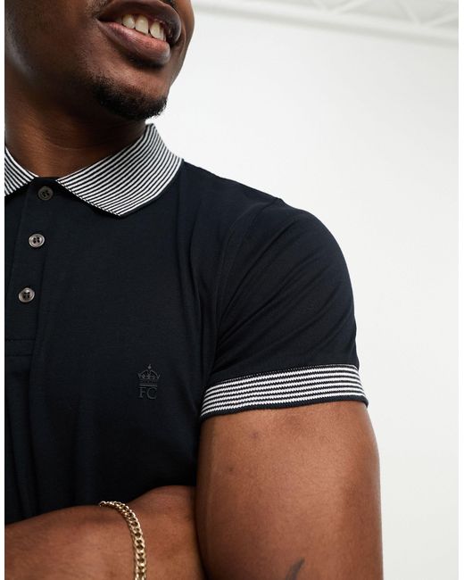 French Connection Blue Stripe Collar Polo for men