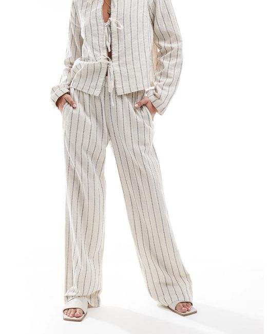 Pieces White Linen Touch High Waist Wide Leg Trouser Co-ord