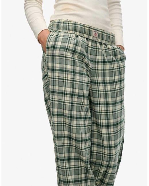 Superdry Green Cotton Check Elastic Trousers