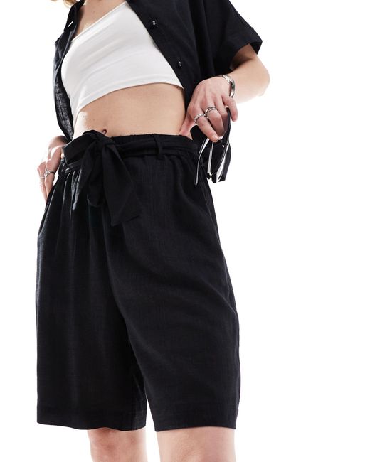 SELECTED Black Gulia High Waist Linen Blend Shorts Co-ord