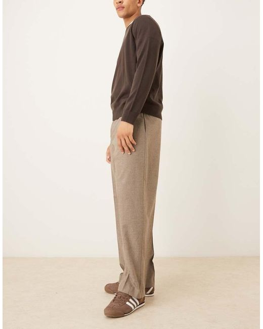 ASOS Brown Tailored Pleated Wide Leg Trousers for men