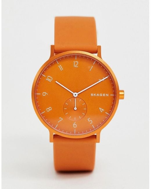Skagen Skw6511 Aaren - Siliconen Horloge In Oranje in het Orange