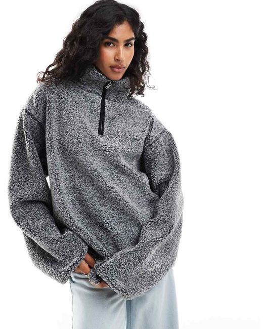 ASOS Gray Oversized Half Zip Borg Fleece