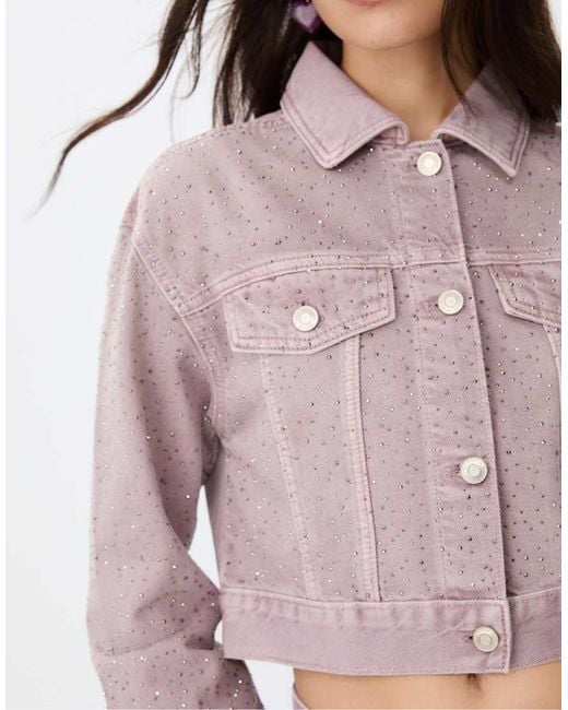 Stradivarius Purple Shimmer Denim Jacket