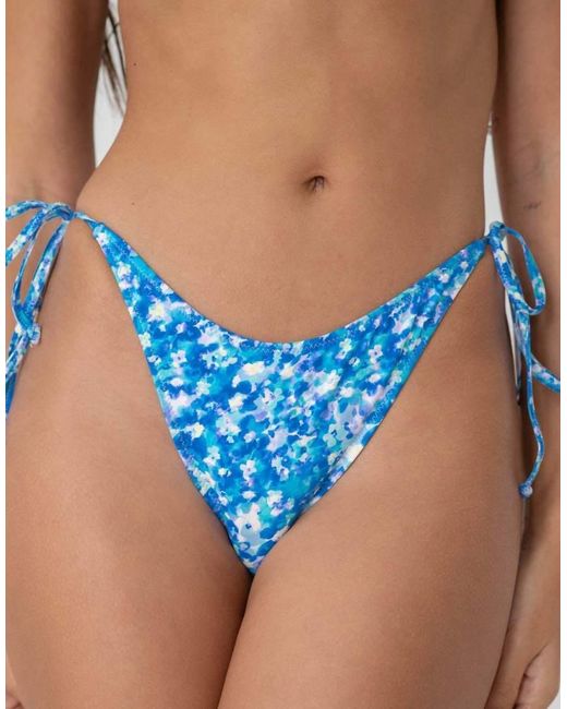 Bright Swimwear Blue Maria Aqua Floral Adjustable Bikini Bottom