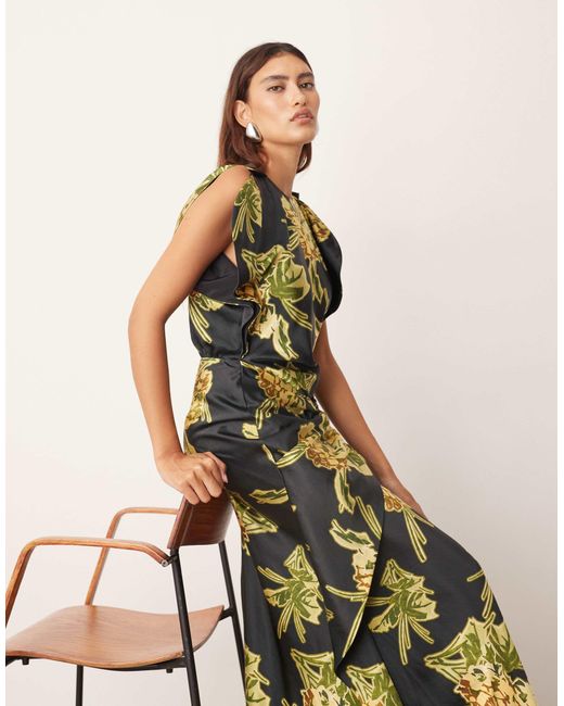 ARRANGE Natural Drape Split Sleeve Maxi Dress With Metal Trim