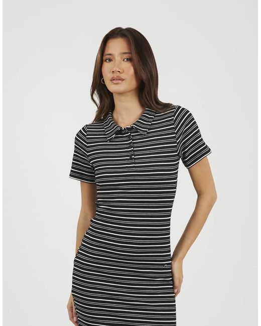 Brave Soul Blue Striped Collared Maxi Dress With Split Detail