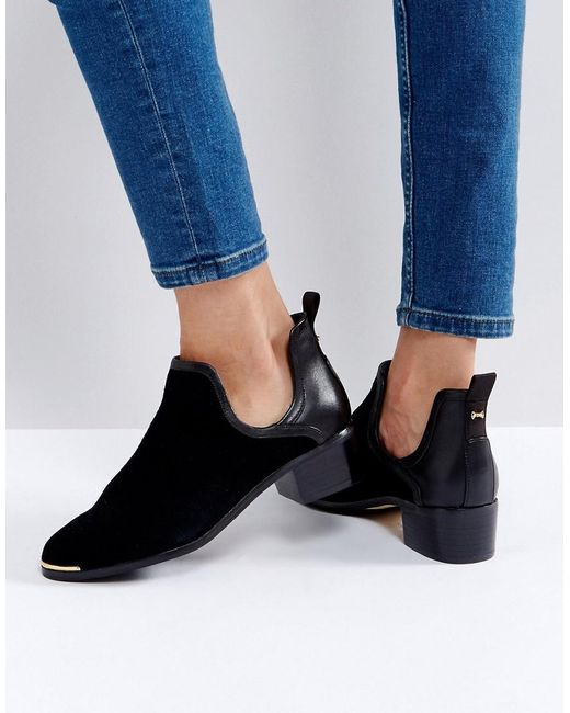 Ted Baker Twillo Cut Out Black Suede Flat Ankle Boots
