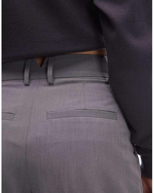 ASOS Gray Tailored Wide Leg Trousers With Pleat Detail