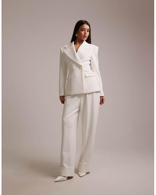 Wanderdoll Natural Charlotte Bridal Oversized Lapel Cinch Waist Blazer Co-ord