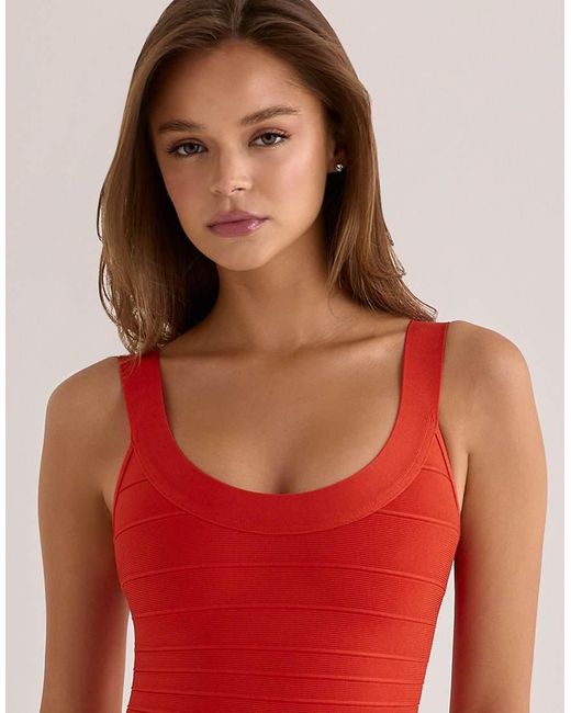 House Of Cb Red The Og Saffron Scoop Neck Bandage Mini Dress