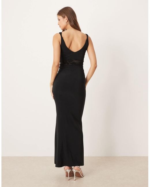 ASOS Natural Lace Inset Maxi Dress With Scoop Neck And Drape Detail