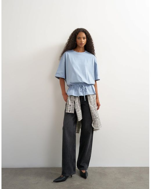 TOPSHOP Blue Drawstring Hem Tee