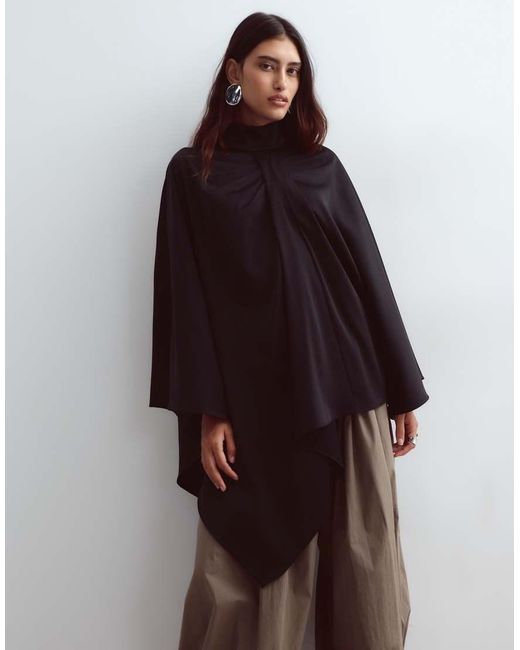 ARRANGE Brown Satin Cape Top