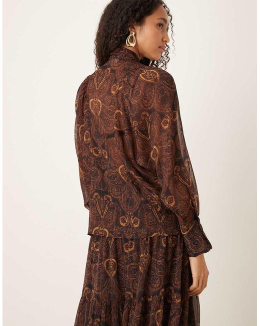 Mango Brown Chiffon Blouse With Neck Tie Co-ord