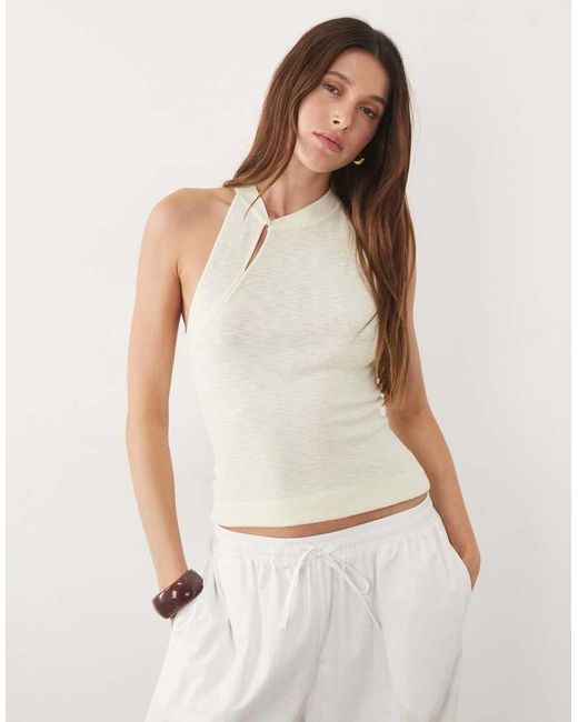 Mango Natural Knitted Button Detail Sleeveless Top