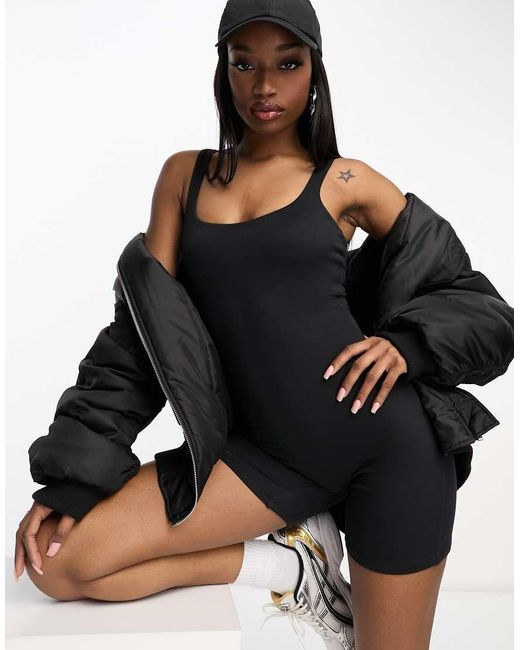 ASOS Black Strappy Soft Touch Unitard Playsuit