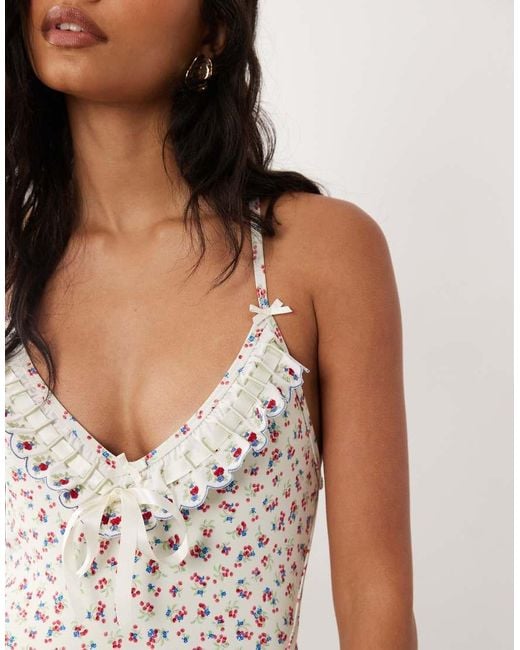 For Love & Lemons White Cherry Mae Ribbon Detail Tie Back Swimsuit