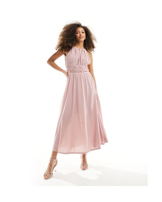 Y.A.S Pink Bridesmaid Halterneck Plisse Maxi Dress