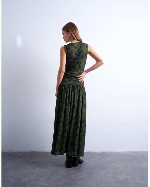 TOPSHOP White Abstract Print Dropped Waist Maxi Dress