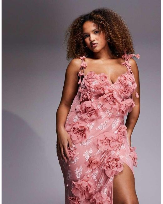ASOS Red Curve 3D Floral Embellished Lace Maxi Dress