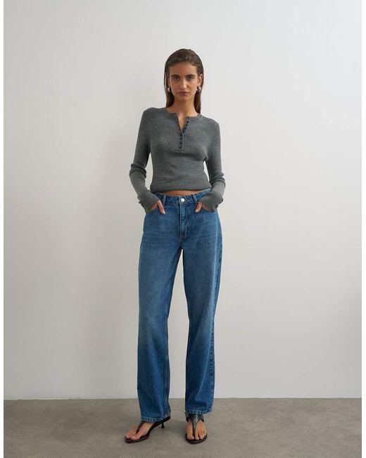 TOPSHOP Blue Vintage Straight Mid Rise Jean