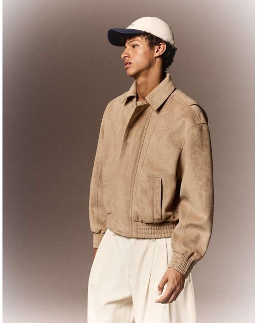 Bershka Brown Faux Suede Jacket for men