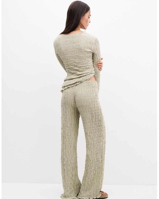 Pull&Bear Broek Met Wijde Pijpen En Textuur in het Natural
