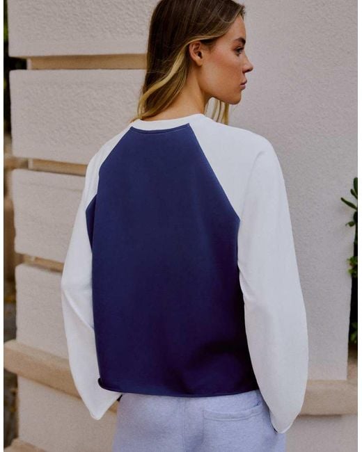 Bershka Blue Long-Sleeve Contrast Print Raglan T-Shirt