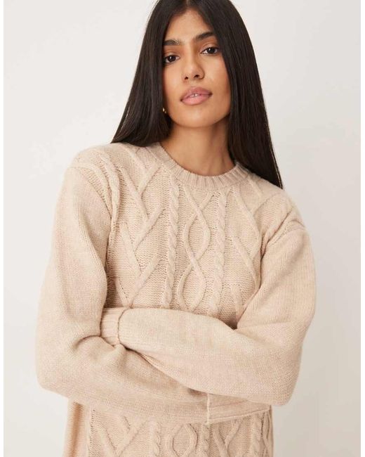 Pretty Lavish Natural Scarf Neck Cable Knit Mini Jumper Dress