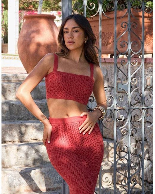 4th & Reckless Red X Luana Barron Cotton Rich Knitted Square Neck Beach Top Co-ord