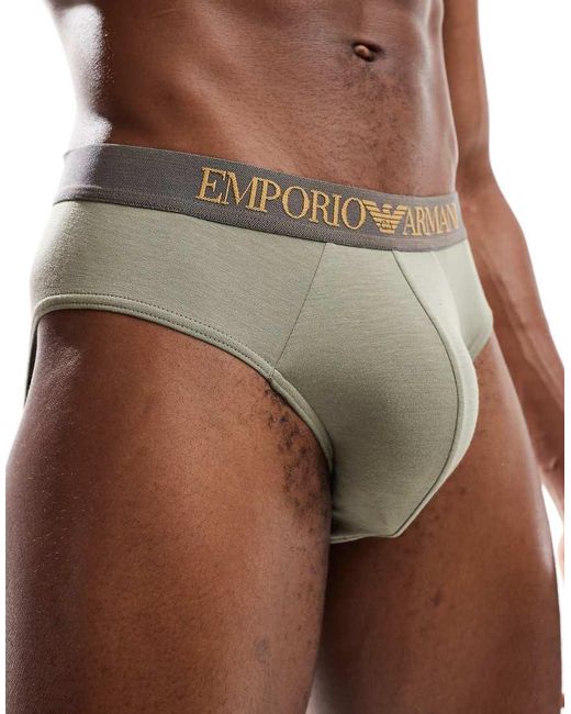 Emporio Armani Brown Bodywear 2 Pack Bamboo Logo Briefs for men