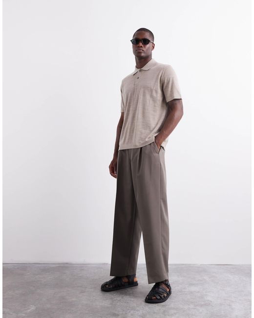 ARKET Gray Merino Wool Knitted Short Sleeve Polo Shirt for men