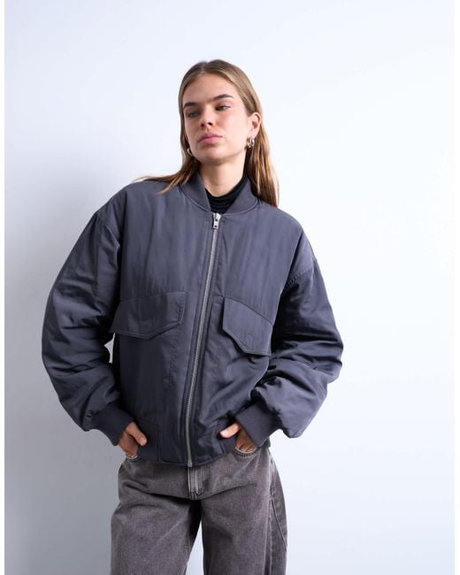 TOPSHOP Blue Rib Bomber Jacket
