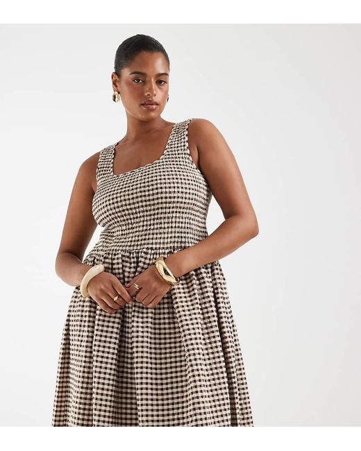 ASOS Brown Asos Design Curve Shirred Maxi Dress