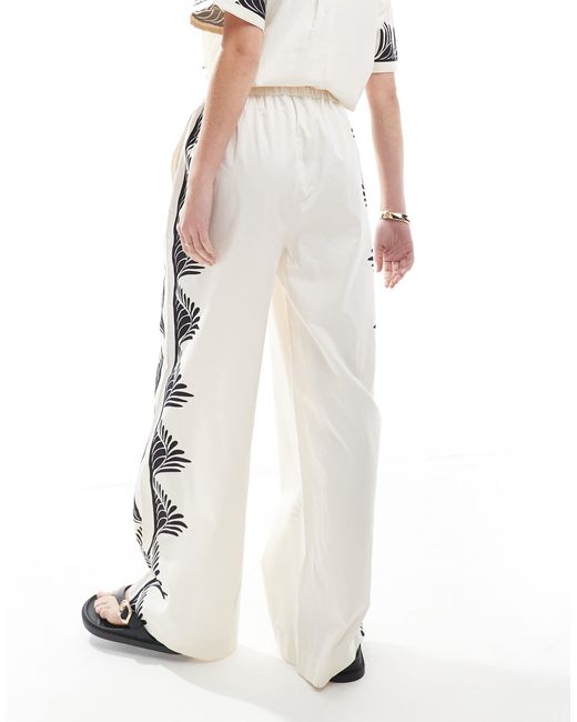 French Connection White Sherry Printed Straight Leg Drawstring Pants