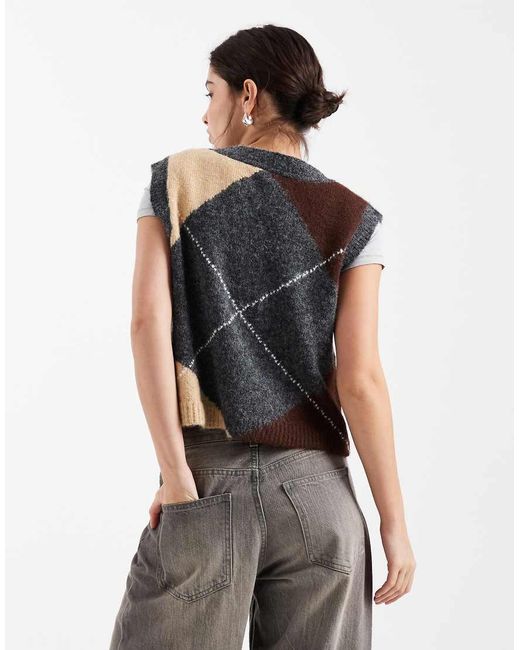 Object Gray V Neck Button Front Knitted Vest