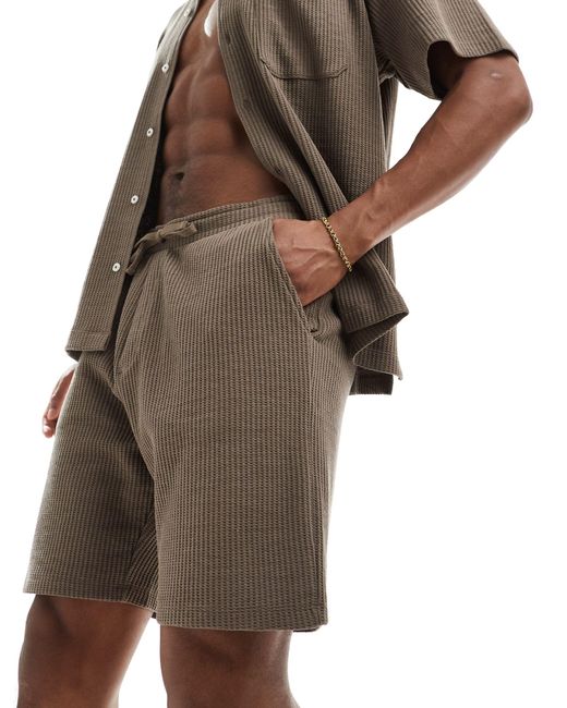 SELECTED Brown Co-ord Waffle Shorts for men