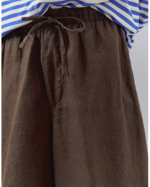 Pull&Bear Brown 100% Linen Shorts for men