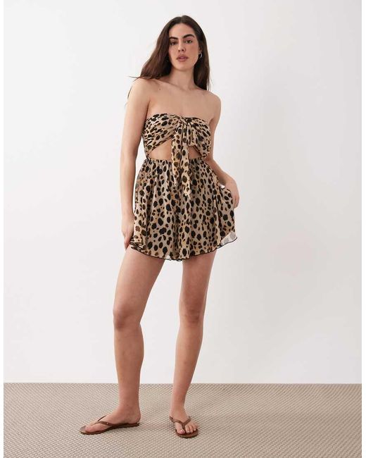 Miss Selfridge Natural Beach Tie Front Chiffon Romper